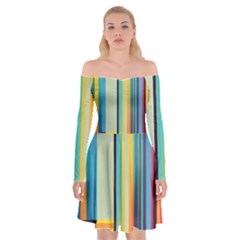 Colorful Rainbow Striped Pattern Stripes Background Off Shoulder Skater Dress
