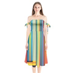 Colorful Rainbow Striped Pattern Stripes Background Shoulder Tie Bardot Midi Dress