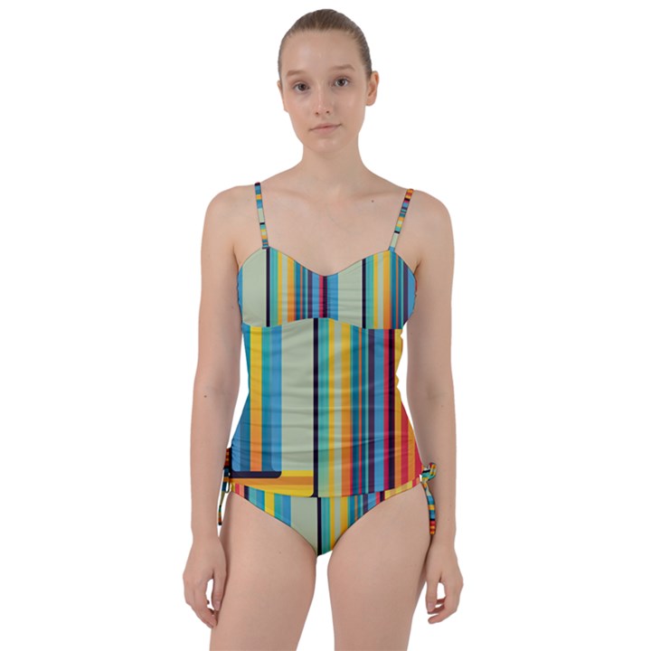 Colorful Rainbow Striped Pattern Stripes Background Sweetheart Tankini Set