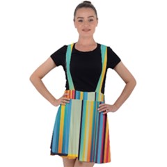 Colorful Rainbow Striped Pattern Stripes Background Velvet Suspender Skater Skirt