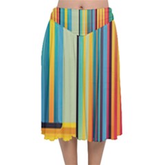 Colorful Rainbow Striped Pattern Stripes Background Velvet Flared Midi Skirt