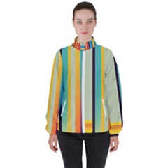Colorful Rainbow Striped Pattern Stripes Background Women s High Neck Windbreaker