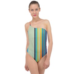 Colorful Rainbow Striped Pattern Stripes Background Classic One Shoulder Swimsuit