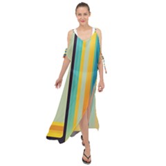 Colorful Rainbow Striped Pattern Stripes Background Maxi Chiffon Cover Up Dress