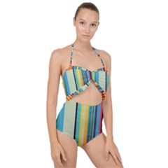 Colorful Rainbow Striped Pattern Stripes Background Scallop Top Cut Out Swimsuit