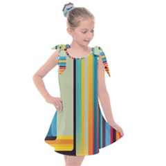 Colorful Rainbow Striped Pattern Stripes Background Kids  Tie Up Tunic Dress