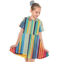 Colorful Rainbow Striped Pattern Stripes Background Kids  Short Sleeve Shirt Dress