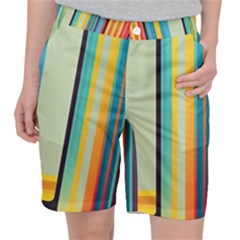 Colorful Rainbow Striped Pattern Stripes Background Women s Pocket Shorts