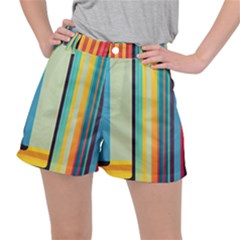 Colorful Rainbow Striped Pattern Stripes Background Women s Ripstop Shorts