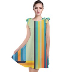 Colorful Rainbow Striped Pattern Stripes Background Tie Up Tunic Dress