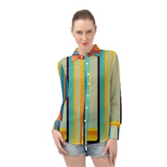 Colorful Rainbow Striped Pattern Stripes Background Long Sleeve Chiffon Shirt