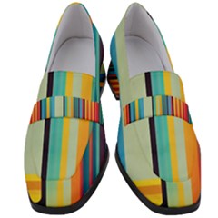 Colorful Rainbow Striped Pattern Stripes Background Women s Chunky Heel Loafers