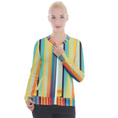 Colorful Rainbow Striped Pattern Stripes Background Casual Zip Up Jacket by Ket1n9
