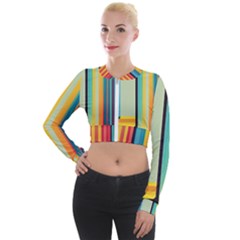 Colorful Rainbow Striped Pattern Stripes Background Long Sleeve Cropped Velvet Jacket