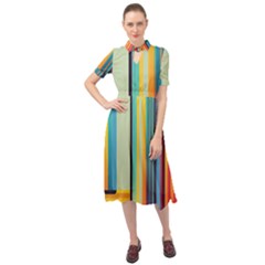 Colorful Rainbow Striped Pattern Stripes Background Keyhole Neckline Chiffon Dress