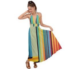 Colorful Rainbow Striped Pattern Stripes Background Backless Maxi Beach Dress