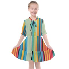 Colorful Rainbow Striped Pattern Stripes Background Kids  All Frills Chiffon Dress