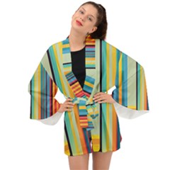 Colorful Rainbow Striped Pattern Stripes Background Long Sleeve Kimono by Ket1n9