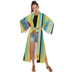 Colorful Rainbow Striped Pattern Stripes Background Maxi Kimono
