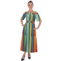 Colorful Rainbow Striped Pattern Stripes Background Shoulder Straps Boho Maxi Dress 