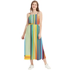 Colorful Rainbow Striped Pattern Stripes Background Boho Sleeveless Summer Dress