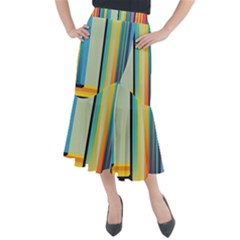 Colorful Rainbow Striped Pattern Stripes Background Midi Mermaid Skirt