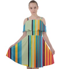 Colorful Rainbow Striped Pattern Stripes Background Cut Out Shoulders Chiffon Dress