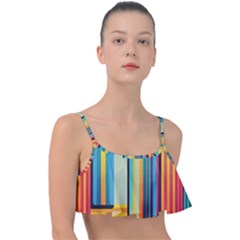 Colorful Rainbow Striped Pattern Stripes Background Frill Bikini Top