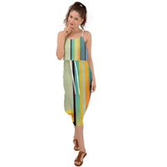 Colorful Rainbow Striped Pattern Stripes Background Waist Tie Cover Up Chiffon Dress