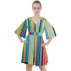 Colorful Rainbow Striped Pattern Stripes Background Boho Button Up Dress