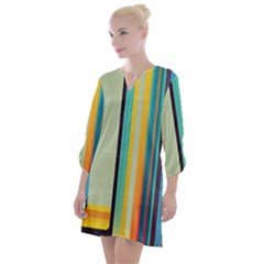 Colorful Rainbow Striped Pattern Stripes Background Open Neck Shift Dress