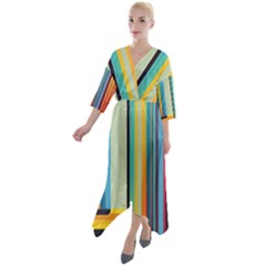 Colorful Rainbow Striped Pattern Stripes Background Quarter Sleeve Wrap Front Maxi Dress