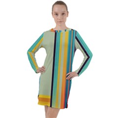 Colorful Rainbow Striped Pattern Stripes Background Long Sleeve Hoodie Dress