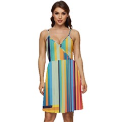 Colorful Rainbow Striped Pattern Stripes Background V-neck Pocket Summer Dress 