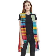 Colorful Rainbow Striped Pattern Stripes Background Sleeveless Chiffon Waistcoat Shirt