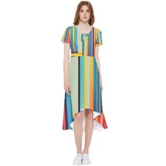 Colorful Rainbow Striped Pattern Stripes Background High Low Boho Dress