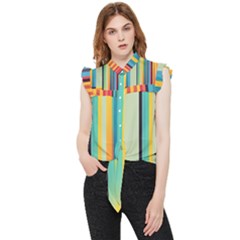 Colorful Rainbow Striped Pattern Stripes Background Frill Detail Shirt