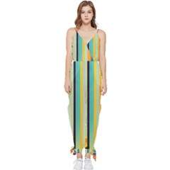 Colorful Rainbow Striped Pattern Stripes Background Sleeveless Tie Ankle Chiffon Jumpsuit