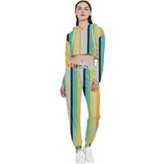 Colorful Rainbow Striped Pattern Stripes Background Cropped Zip Up Lounge Set