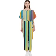 Colorful Rainbow Striped Pattern Stripes Background Batwing Lightweight Chiffon Jumpsuit