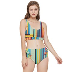 Colorful Rainbow Striped Pattern Stripes Background Frilly Bikini Set