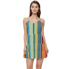Colorful Rainbow Striped Pattern Stripes Background Short Frill Dress