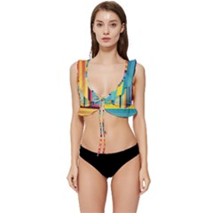 Colorful Rainbow Striped Pattern Stripes Background Low Cut Ruffle Edge Bikini Top