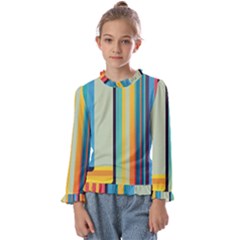Colorful Rainbow Striped Pattern Stripes Background Kids  Frill Detail T-shirt