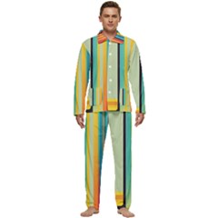 Colorful Rainbow Striped Pattern Stripes Background Men s Long Sleeve Velvet Pocket Pajamas Set
