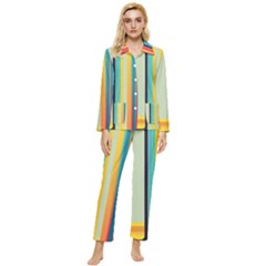 Colorful Rainbow Striped Pattern Stripes Background Womens  Long Sleeve Velvet Pocket Pajamas Set