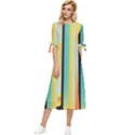 Colorful Rainbow Striped Pattern Stripes Background Bow Sleeve Chiffon Midi Dress View1