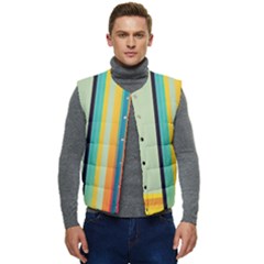 Colorful Rainbow Striped Pattern Stripes Background Men s Button Up Puffer Vest	