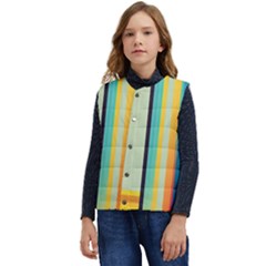 Colorful Rainbow Striped Pattern Stripes Background Kid s Button Up Puffer Vest	