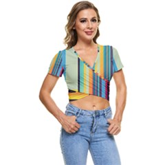 Colorful Rainbow Striped Pattern Stripes Background Short Sleeve Foldover T-Shirt